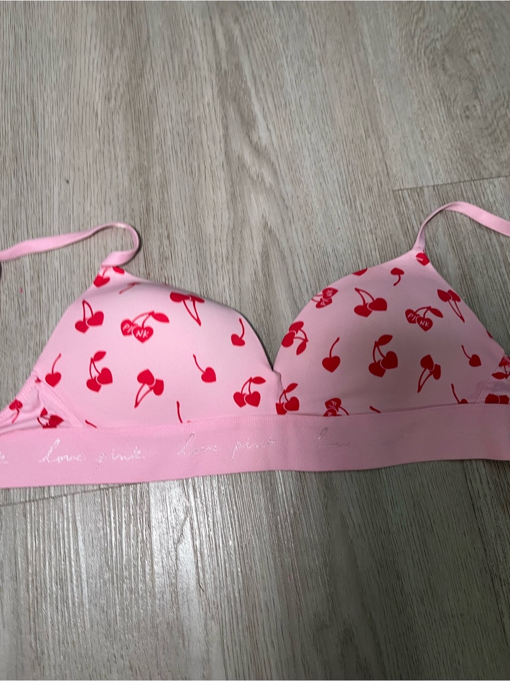 PINK Victoria's Secret Pink Bralette with Red Cherry Print 34B